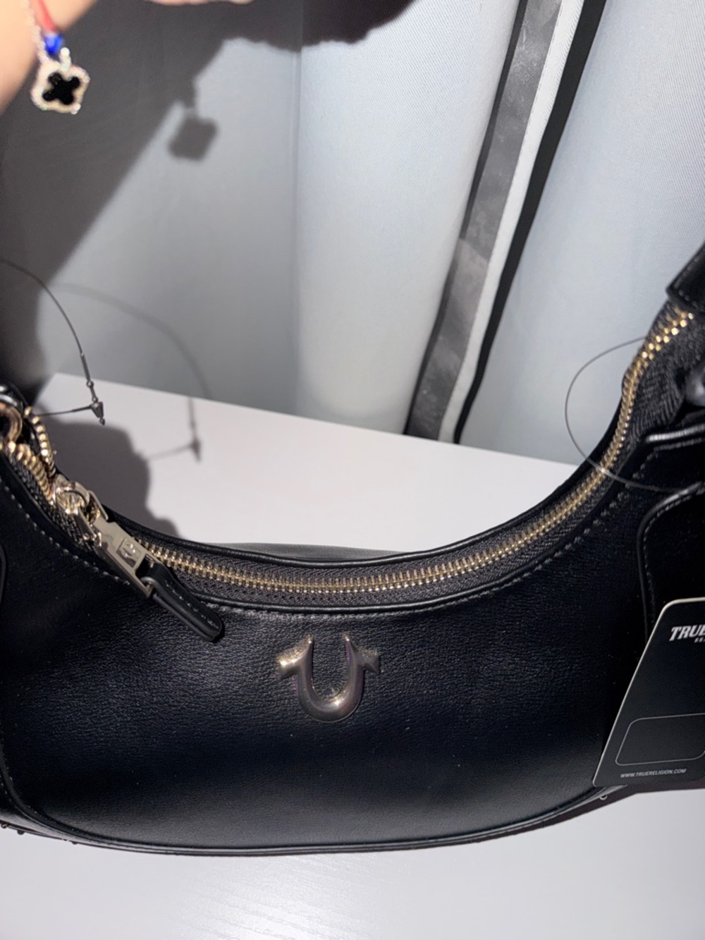 True Religion Black Leather Crescent Shoulder Bag with Gold Hardware - Picture 10 of 10